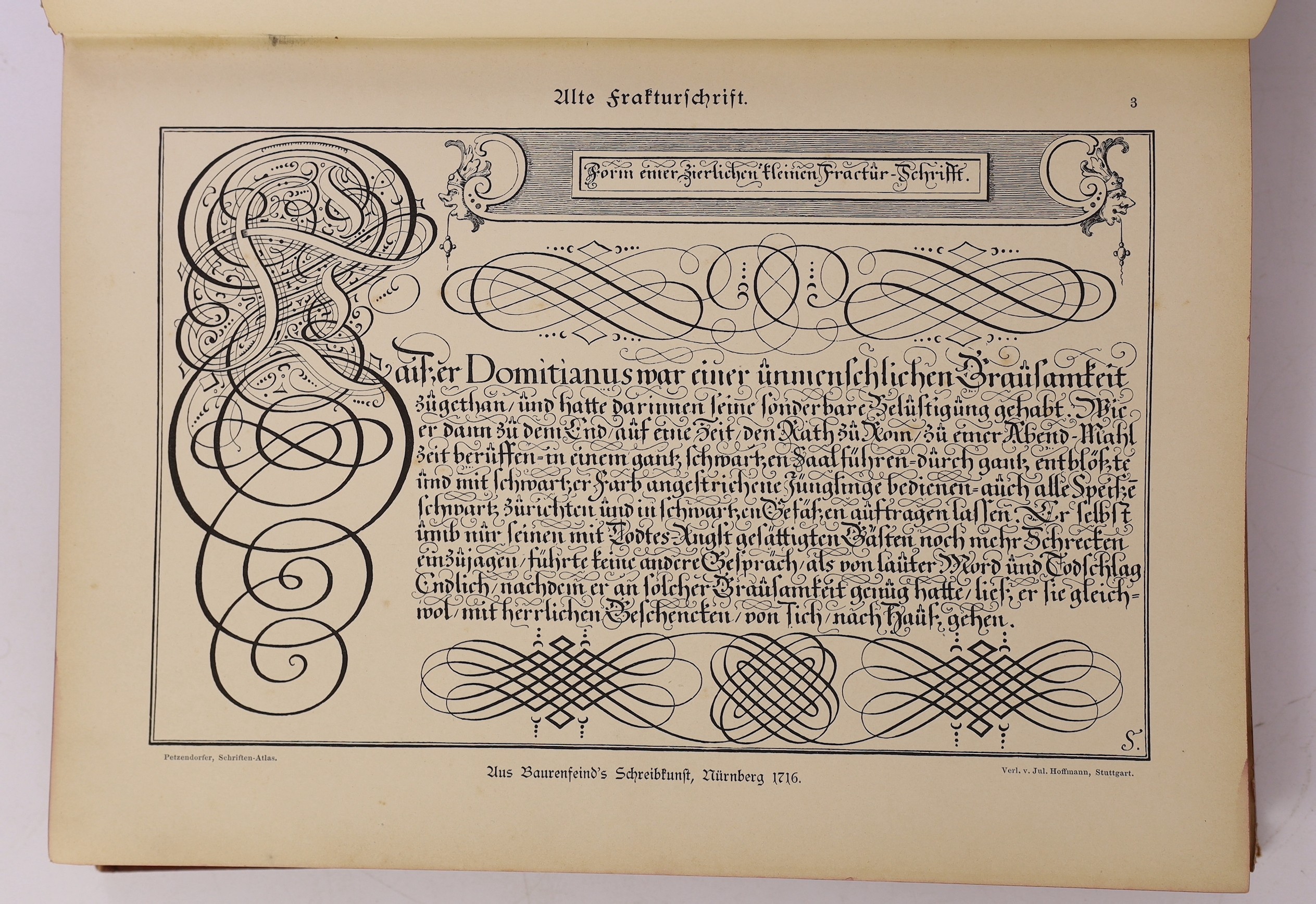 Petzendorfer, Ludwig - Schriften-Atlas, 4to, red cloth gilt blocked, with 121 plates ‘’a collection of the most important scripts and prints from ancient and modern times’’, Julius Hoffman, Stuttgart, 1889